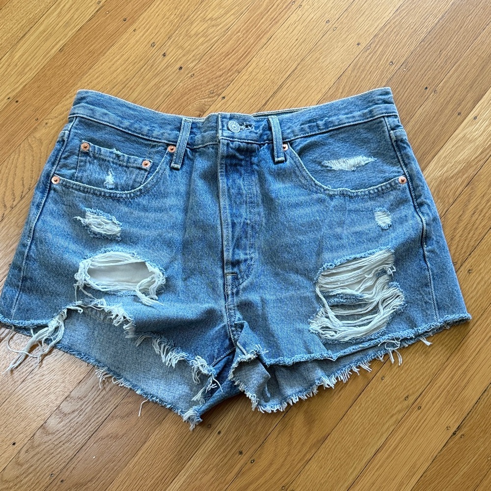 Levi's Blue Distressed Jean Shorts
